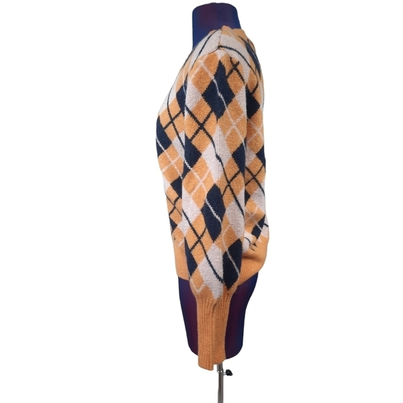 Free Assembly Argyle Balloon Sleeve Sweater Gold and Navy Size Small Women's - Picture 3 of 8